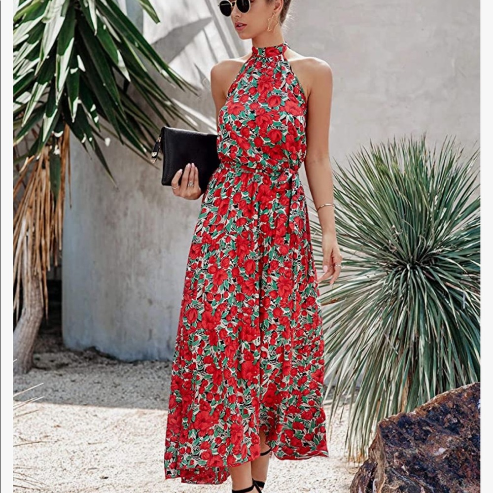 Women's Casual Halter Maxi Dress with Belt